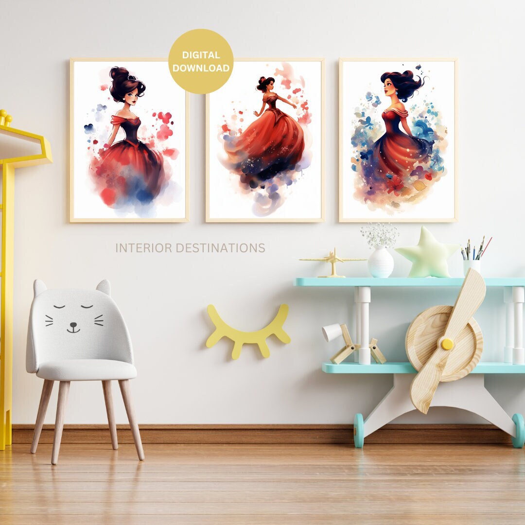 Princess Watercolor Prints – Set of 3, Girls Nursery Art (digital ...