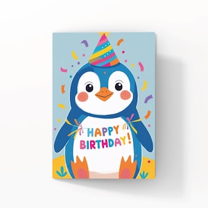 Penguin Birthday Card ~ Cute Animal Card ~ Childrens Birthday Card, Unique Birthday Card for Him, Her, Kids / Children, Penguin Illustration