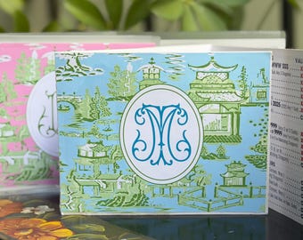 Personalized Mahjong Card Sticker | Chinoiserie Monogram Vinyl Decal | NMJL or Big Card (Optional Sleeve) | 19 patterns