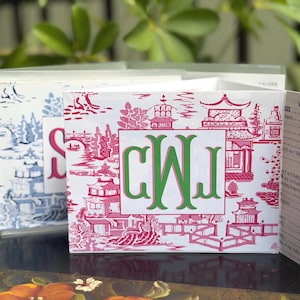 Personalized Mahjong Card Sticker for NMJL or Big Card | Chinoiserie Pagoda Monogram | Optional Sleeve | 18 patterns