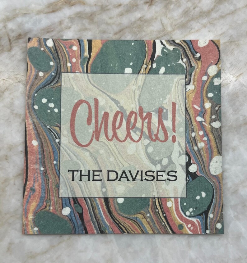 Cheers Monogram Gift Tag & Stickers Initial Marbled Personalized Tags ...