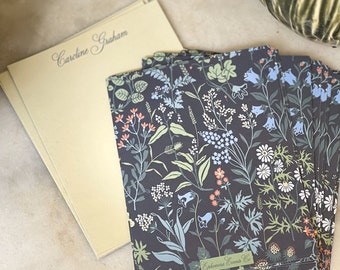 Traditional Black Floral Notecards with Monogram with Envelopes - sold in sets of 20