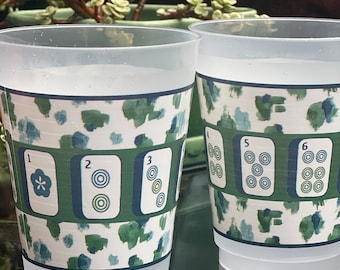 Mahjong Cups: 16 oz Frostflex Shatterproof Cups with Custom Tile Design (set of 8)