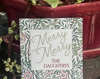 Merry Merry Tag |  Stickers | Floral Green Red | Personalized | Calling Enclosure Cards