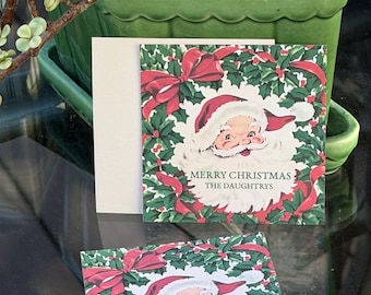 Christmas Vintage Santa Tag | Stickers | Green | Personalized | Family Initial Gift Calling Enclosure Cards