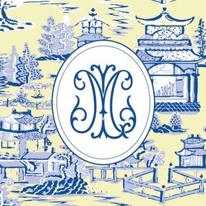 Personalized Mahjong Card Sticker | Chinoiserie Monogram Vinyl Decal | NMJL or Big Card (Optional Sleeve) | 19 patterns Lemon & Royal