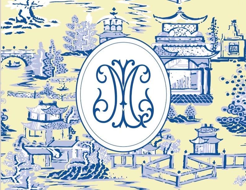 Personalized Mahjong Card Sticker | Chinoiserie Monogram Vinyl Decal | NMJL or Big Card (Optional Sleeve) | 19 patterns Lemon & Royal