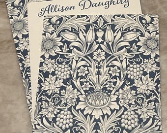 Sunflower Stationery Notecards: Blue Historical Wallpaper, Personalized Thank You Notes