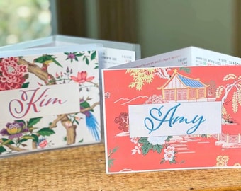 Personalized Mahjong Card Sticker w/ Optional Sleeve | Chinoiserie Pagodas | Script | NMJL & Big Card | 19 patterns