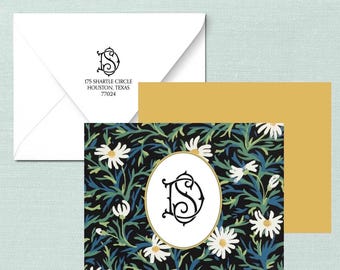 Monogram Notecards: Historical Wallpaper Stationery | Robert Morris Daisy