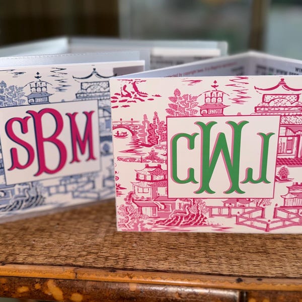 Personalized Mahjong Card Sticker for NMJL or Big Card | Chinoiserie Pagoda Monogram | Optional Sleeve
