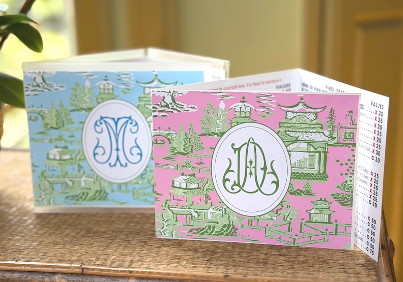 Personalized Mahjong Card Sticker | Chinoiserie Monogram Vinyl Decal | NMJL or Big Card (Optional Sleeve) | 19 patterns afbeelding 1