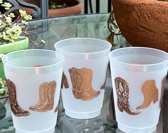 Western Party Cups: Copper Cowboy Boots, Shatterproof 16 oz (Set of 8)