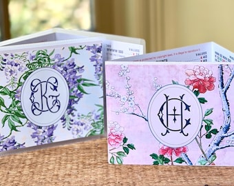 Personalized Mahjong Card Sticker | Chinoiserie Duogram | NMJL & Big Card Vinyl Decal (Optional Sleeve) | 19 patterns