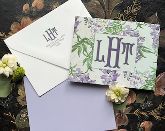 Monogram Notecards: Hydrangeas, Shadow Fishtail, Historical Wallpaper Stationery, Thank You Notes