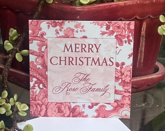 Historical Bird Tag |  Merry Christmas |Stickers | Toile Red |Personalized | Family Initial Calling Enclosure Cards