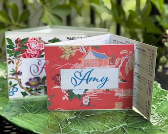 Personalized Mahjong Card Sticker w/ Optional Sleeve | Chinoiserie Pagodas | Script | NMJL & Big Card | 19 patterns