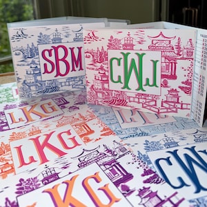 Personalized Mahjong Card Sticker for NMJL or Big Card | Chinoiserie Pagoda Monogram | Optional Sleeve | 18 patterns