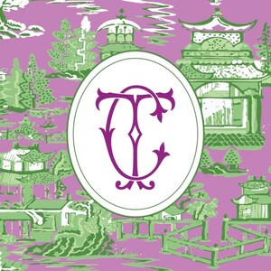 Personalized Mahjong Card Sticker | Chinoiserie Monogram Vinyl Decal | NMJL or Big Card (Optional Sleeve) | 19 patterns Purple & Grn