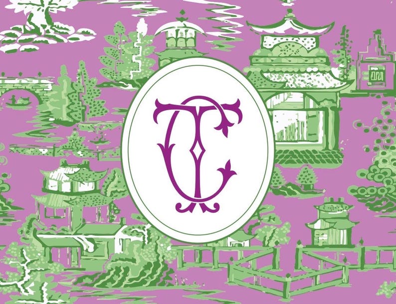 Personalized Mahjong Card Sticker | Chinoiserie Monogram Vinyl Decal | NMJL or Big Card (Optional Sleeve) | 19 patterns Purple & Grn