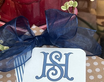 Preppy Monogram Gift Tags: Two Letter Enclosure Cards or Stickers