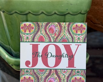 Joy Paisley Monogram Cards | Personalized Holiday Enclosure Cards