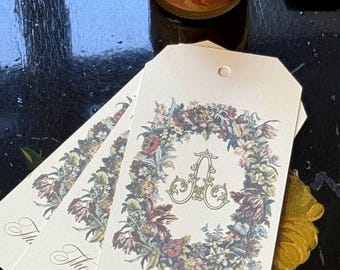Hanging Gift Tags: Custom Personalized Monogram | Vintage Biltmore | set of 24