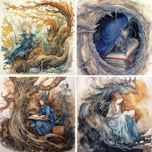 Ethereal Academy: Fantasy Watercolor Scholars and Creatures Bundle, 30 PNG Instant Download, Commercial Use, Fantasy Scholars and Creatures