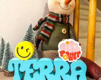 Porte-nom personnalisé imprimé en 3D, décoration de chambre rétro