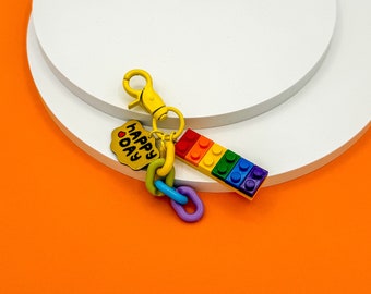 Porte-clés blocs de construction arc-en-ciel, breloque pour plaque nominative