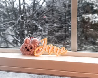 Charm lapin rose duveteux, porte-clés personnalisé