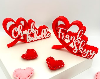 Porte-nom initial de la Saint-Valentin, porte-nom coeur, plaque nominative autoportante personnalisée, cadeau de la Saint-Valentin, décoration de la Saint-Valentin