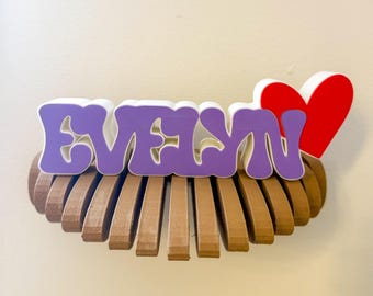 Porte-nom coeur rétro, décor PLA imprimé en 3D personnalisé