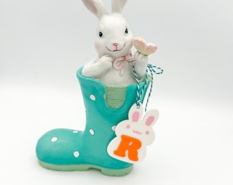 Étiquette personnalisée pour panier de Pâques avec lapin, étiquette initiale imprimée en 3D