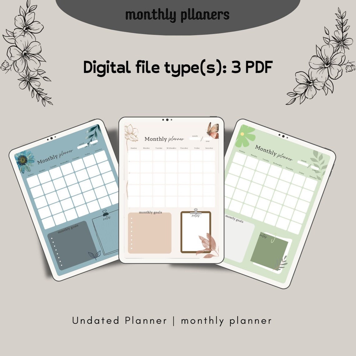 Monthly Planner Goodnotes Template Undated Monthly Planner Etsy