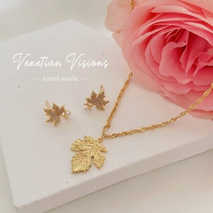 14K Gold Ahornblatt Halskette oder Ohrringe oder SET | Kanadischer Charm Schmuck | Canada Day Geschenk