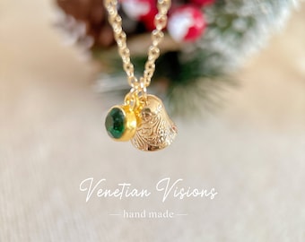 Christmas Gift Necklace for Her, Jingle Bell Pendant Necklace for Xmas Gift Christal Necklace with Gold for Christmas Jewelry