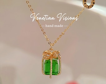 Colorful CZ Crystal Cube Pendant Necklace, Christmas pendant Necklace for Christmas Cubic zirconia Charm necklace for Holiday