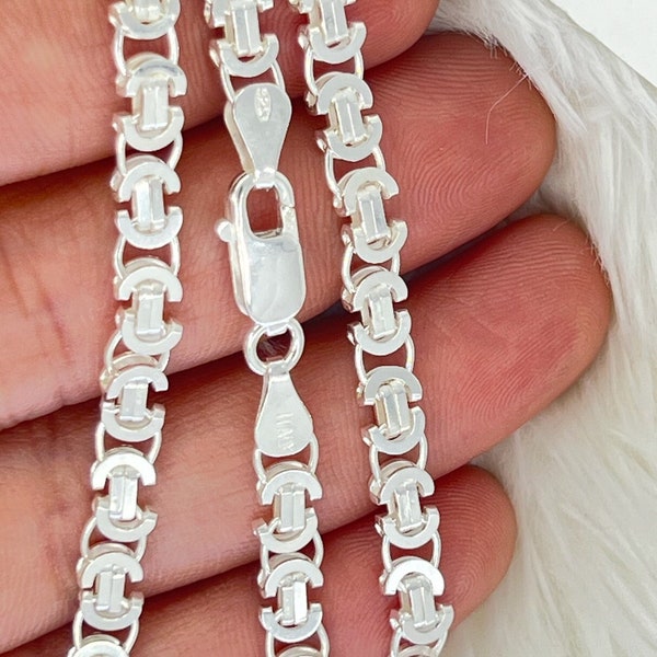 Solid 925 Sterling Silver flat Byzantine Chain, 6mm Silver Necklace For Men and Women in 20",22" stamped