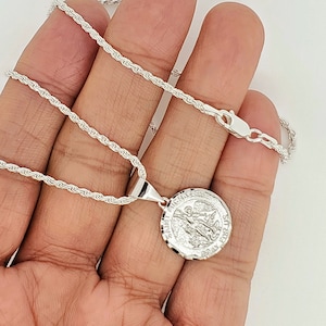 Genuine 925 Sterling Silver Round Saint Michael medal Pendant, Pray For Us charm, amulet, religious pendant for men and women