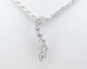 SOLID genuine 925 sterling silver CZ Curve pendant, Cubic Zirconia pendant, perfect gift for her