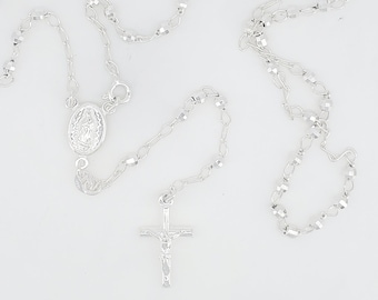 Massiv echt 925 Sterling Silber Religiös, Katholischer Rosenkranz 3mm, 4mm Perlenkette, religiöse Rosenkranzkette, perfektes Geschenk für sie