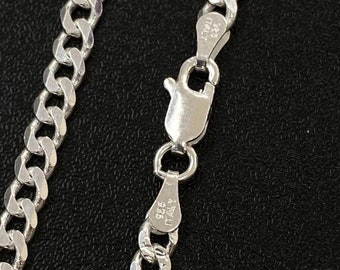Solid genuine 925 Sterling Silver Italian Curb Cuban Link Chain 3.5mm/4mm in all lengths 18",20",22",24",26",28", a perfect gift for him