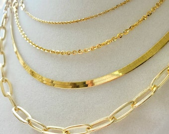 10k Gold over 925 Sterling Silver Italian Flat Herringbone Necklace, Bracelet, high polished w/ durable lobster clasp, 3.2mm, perfect gift
