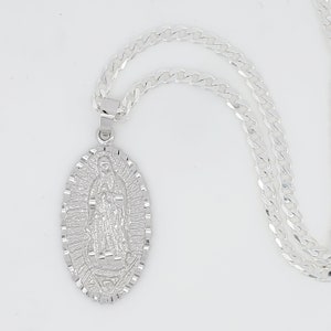 Genuine 925 Sterling Silver Lady of Guadalupe Pendant, religious Virgin Mary charm, Silver pendant for men and women