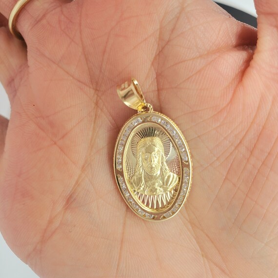 Solid 10K Gold Jesus Head Charm Pendant - Diamond Cut Face, Real Yellow & White Gold