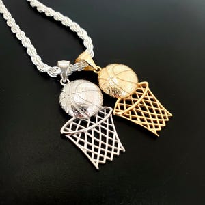 Solid 925 Sterling Silver Basketball pendant, Basketball charm, Gold and silver sports pendant for men and women