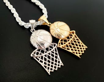 Colgante de baloncesto de plata de ley 925 maciza, dije de baloncesto, colgante deportivo de oro y plata para hombres y mujeres.