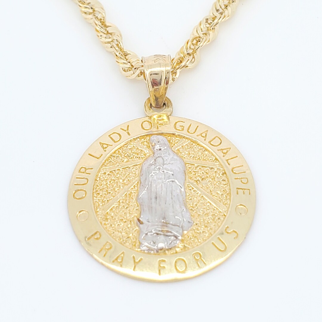 Solid 10k Genuine Gold Our Lady of Guadalupe Pendant, Pray for Us Charm ...
