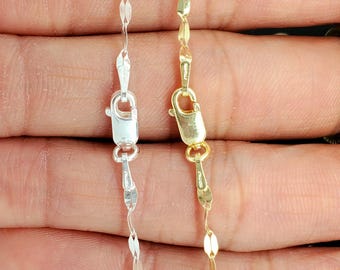 10K Gold over 925 Sterling Silver Mirror Chain Necklace, Sparkle Gold or Silver Twisted Mirror Necklace 2.1mm, perfect Valentine's Day gift